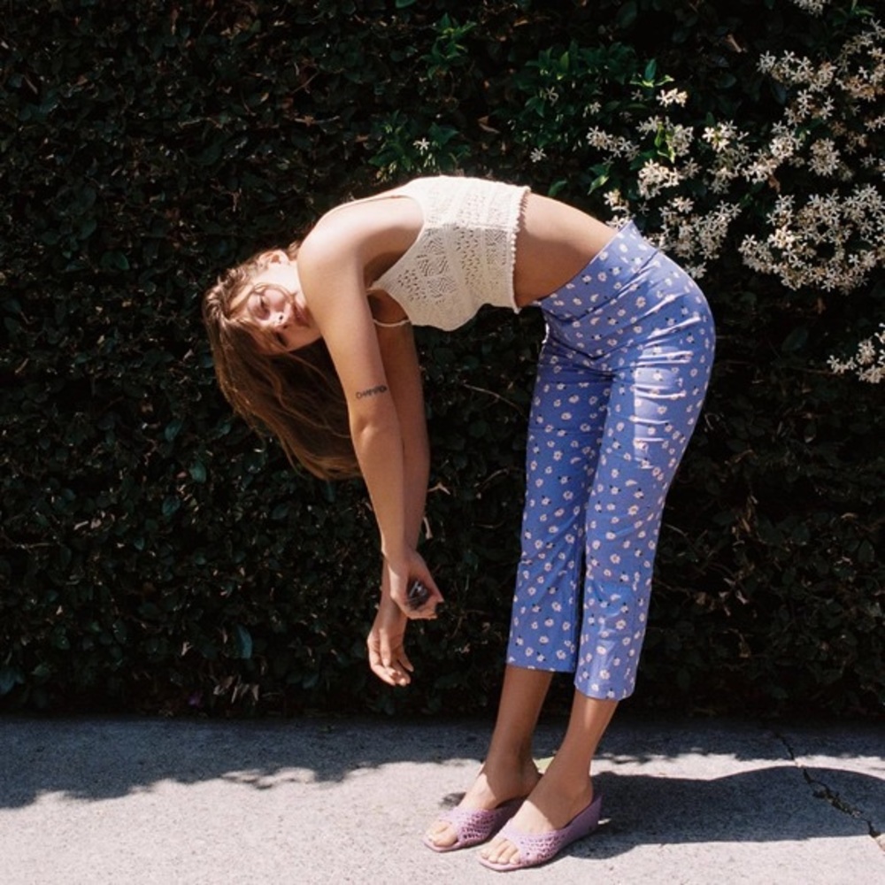 ZARA Blue Cornflower Cropped Daisy Pants M